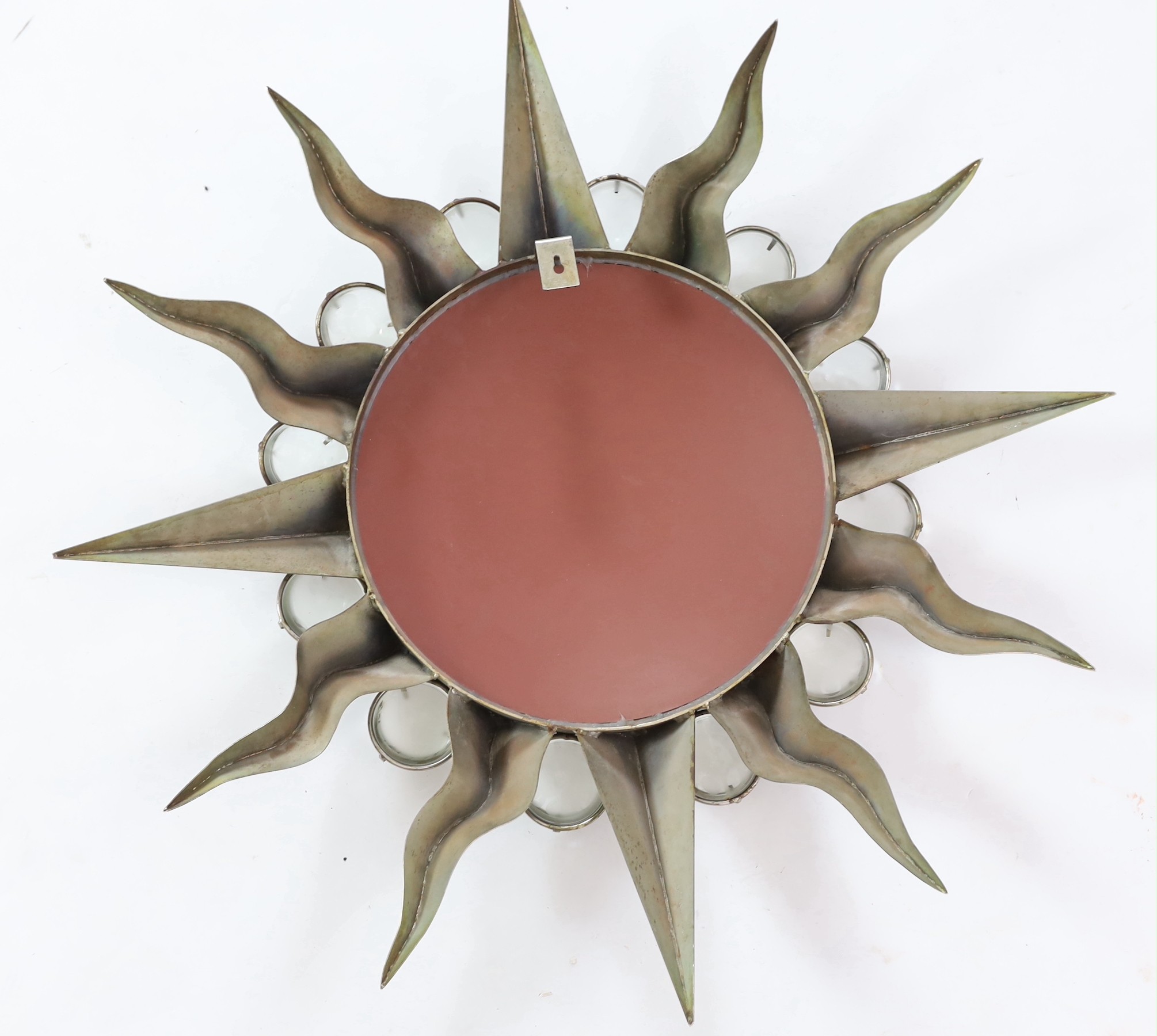 Mark Brazier Jones (b.1956) 'Zodiac' mirror, circa 1990, copper plated steel with etched glass cabochons, diameter 100cm